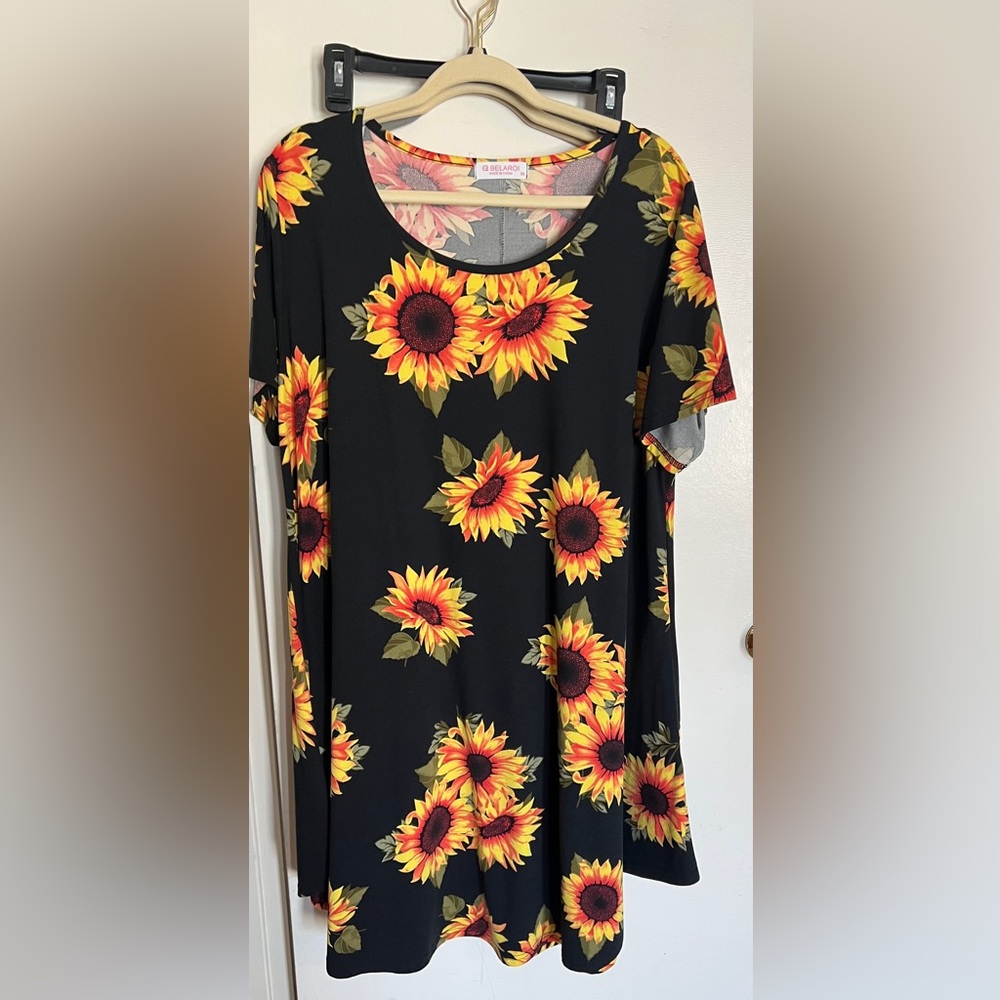 Sunflower Print Black Dress